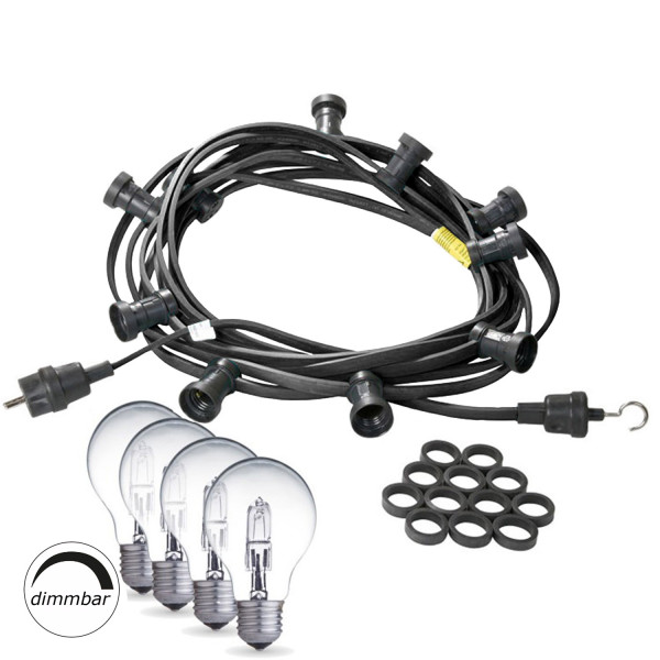 Illu-/Partylichterkette 20m - Außenlichterkette schwarz - Made in Germany- 30 dimmbare Halogenlampen