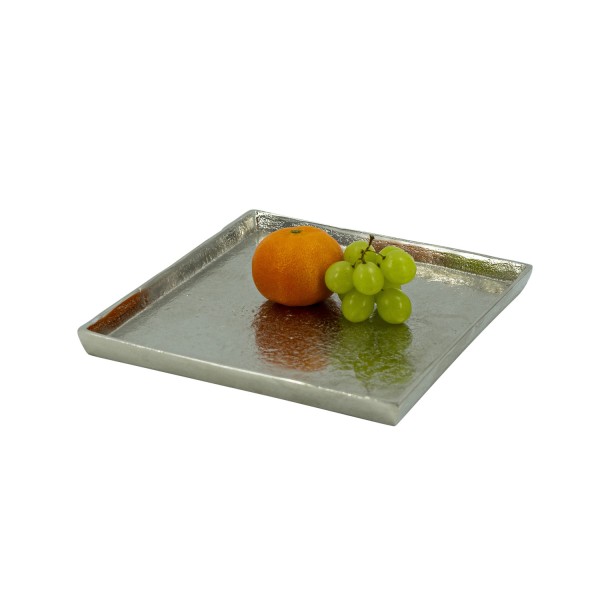 Tablett - Dekoteller - quadratisch - Aluminium - ohne Griffe - L: 22cm - silber