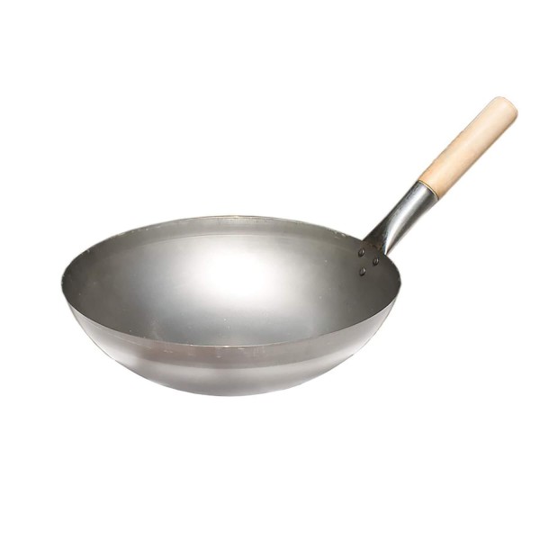 B-Ware Original chinesische Wokpfanne mit Holzgriff, Ø 30 cm - Stahl ohne Beschichtung