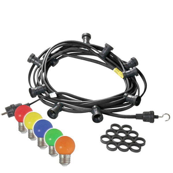 Illu-/Partylichterkette 10m - Außenlichterkette - Made in Germany - 20 x bunte LED Kugellampen