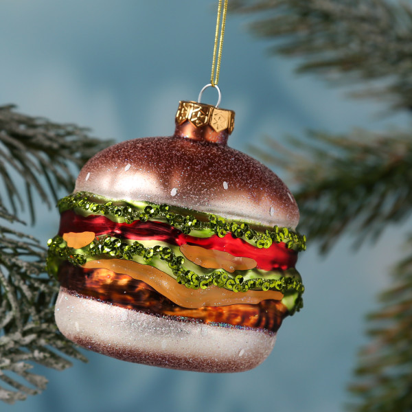 Weihnachtsbaumschmuck HAMBURGER - Glas - Christbaumschmuck - glitzernd - H: 10cm - bunt