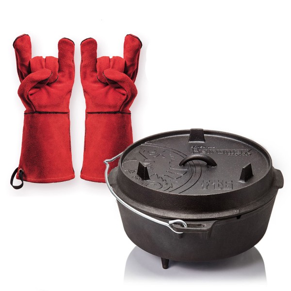 Dutch Oven Set - Petromax FT6 + Feuermeister Lederhandschuhe Gr. 8