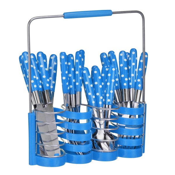 Besteck Set - Edelstahl - Kunststoffgriff - 24-teilig - blau
