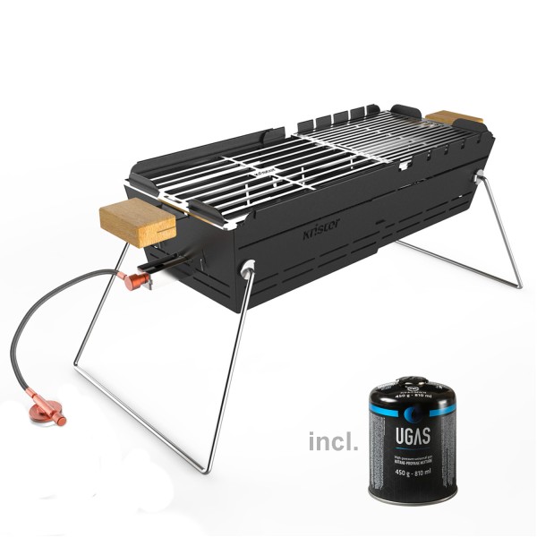 KNISTER Gasgrill SET - ausziehbar - für Kartuschenbetrieb - inkl. Gaskartusche