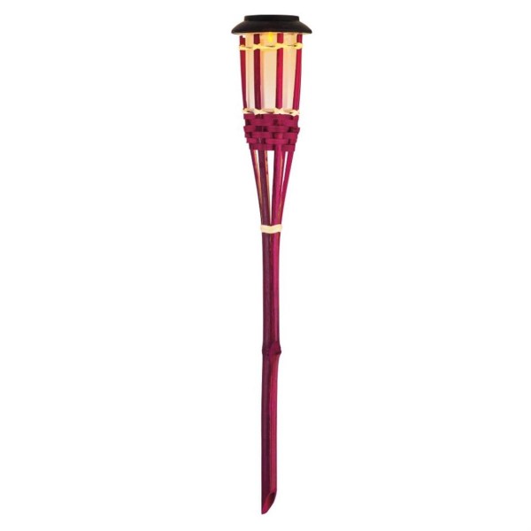 LED Solar Gartenfackel - Bambus - simulierter Flammeneffekt - H: 54cm - pink