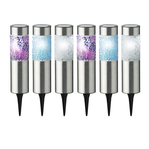 LED Solar Wegleuchten Mosaik - kaltweiße LED - Edelstahl - Erdspieß - H: 22cm - silber - 6er Set