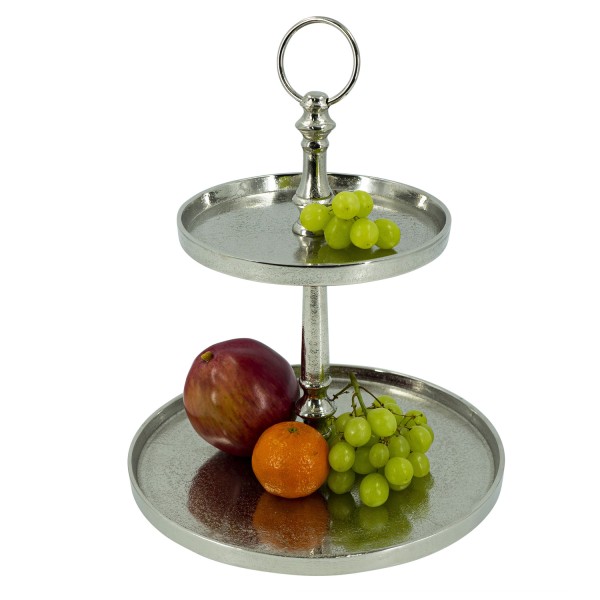Etagere - Aluminium - 2 stöckige Servierplatte - H: 34cm - silber