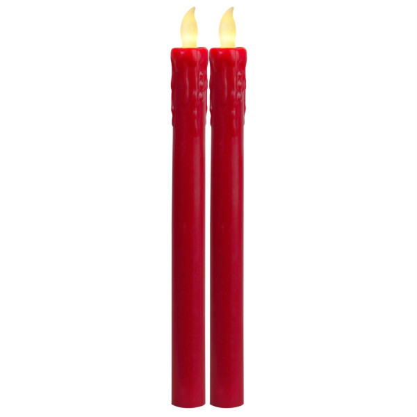 LED Stabkerze DUO - Echtwachs - flackernde warmweiße LED - H: 25cm - rot - 2er Set