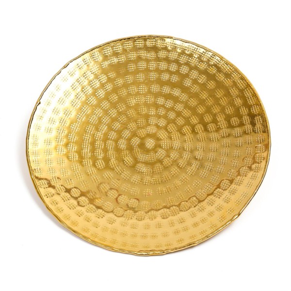 Tablett - Dekotablett - Serviertablett - rund - Aluminium - gehämmert - D: 35cm - gold