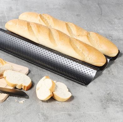 Baguettblech für 3 Brote - Ideal für Knoblauch-/Kräuterbaguett - 38cm - Carbostahl