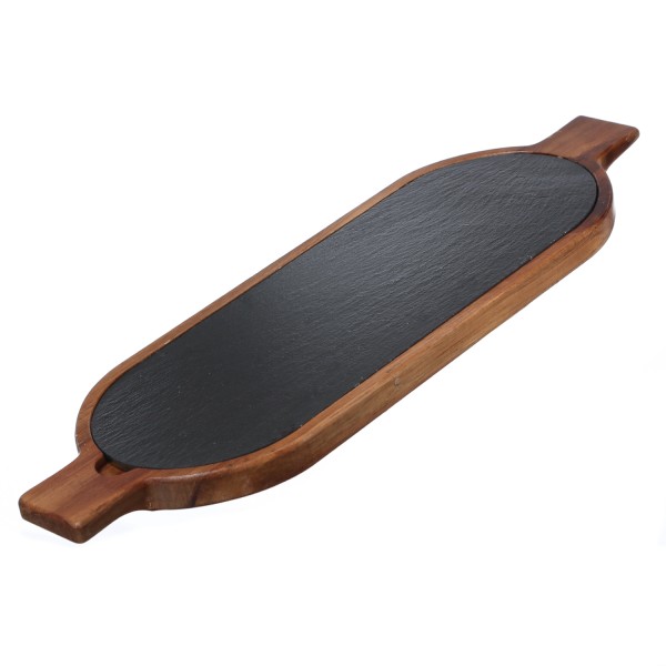 Holztablett SCHIEFER - Servierbrett mit Schieferplatte - Akazienholz - L: 50cm - B: 15cm