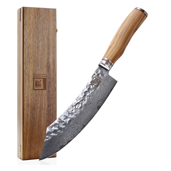 ZAYIKO Damastmesser "OLIVE Blockmesser" - 20,5cm Klinge - Griff: Olivemholz - VG-10 Stahlkern