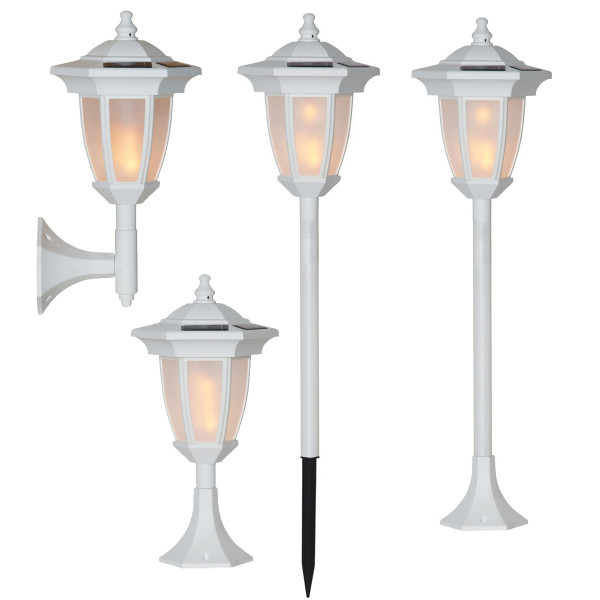 LED Solar Laterne "Flame" - 4in1 - Tisch/Boden/Wand - gelbe LED - Dämmerungssensor - weiß