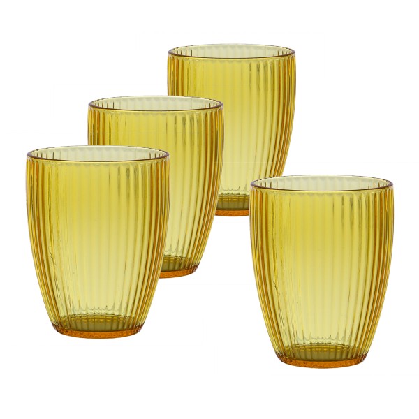Trinkgläser - Becher - lebensmittelecht - Kunststoff - 430ml - mit Rillen - gelb - 4 Stück