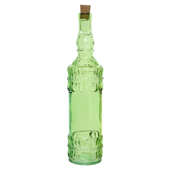 Deko Flasche mit Korken - Retro Glasflasche - Vintage - Recyclingglas - H: 30cm - grün