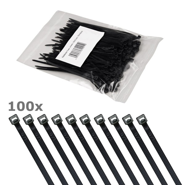 Kabelbinder Set 100 Stück - schwarz - 100mm x 2,5mm - wetterbeständig, UV-Schutz - hohe Zugkraft