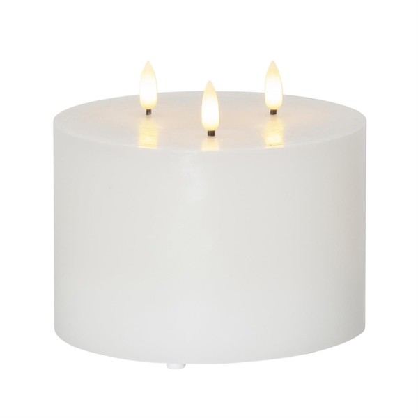 XXL LED Kerze - 3-Docht - Echtwachs - H: 13cm, D: 15cm - Batteriebetrieb - Timer - weiß