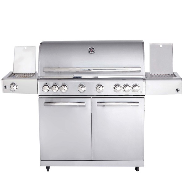 CHEF XL Paket D - Basis silber, 6 Brenner, Backburner, Seitenkocher, Steakzone, Cover, BBQ Paket