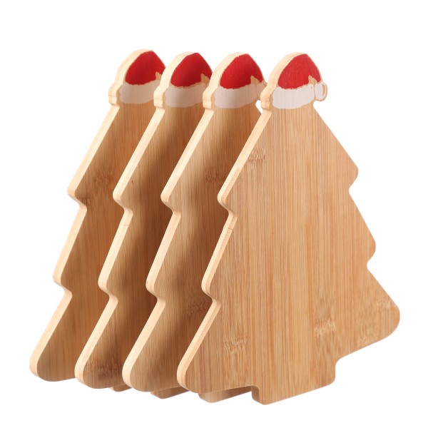 Schneidebrett Tannenbaum mit Mütze - Vesperbrett - Holz - Griff - L: 24,6cm - B: 20cm - natur - 4St