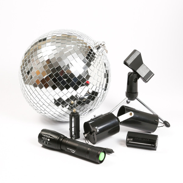 SATISFIRE Discokugel KOMPLETT - Mobile Party Kit - (20cm Spiegelkugel, Motor, Pinspot, Stativ)