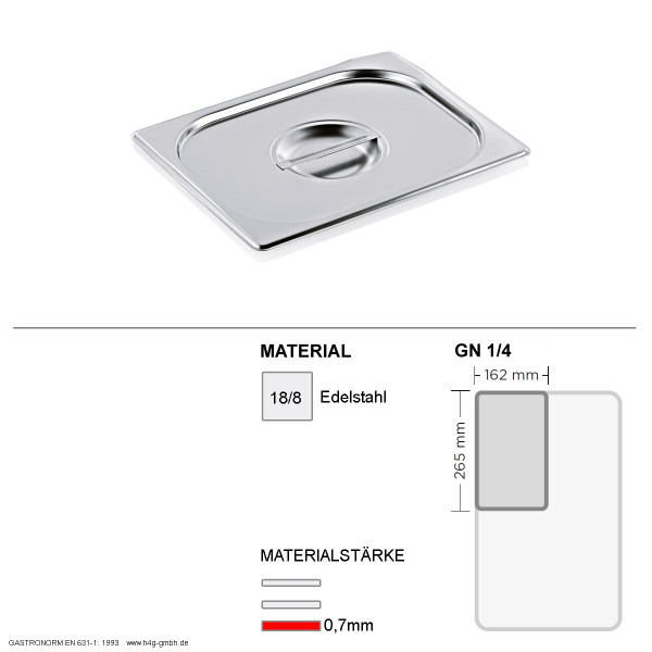 Gastronorm Deckel GN 1/4 - GN90 - 18/8 Edelstahl - 0,7mm