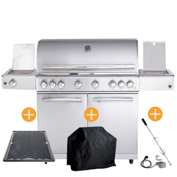 CHEF Paket XL2 Backburner Seitenkocher Steakzone GRATIS: Cover, Grillplatte, Spieß