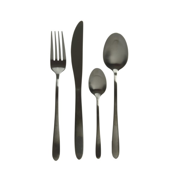 Besteck Set BRIT - Edelstahl - 16-teilig - je 4x Messer, Gabel, Löffel, Teelöffel - schwarz matt
