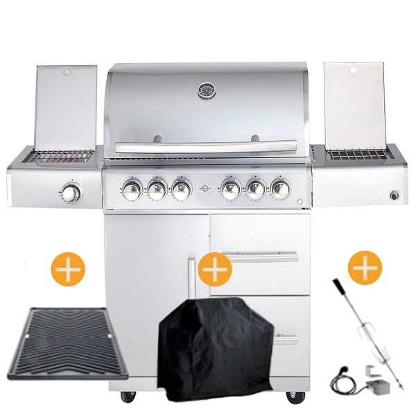 CHEF Paket L3 Backburner Seitenkocher Steakzone AIR System GRATIS: Cover, Grillplatte, Spieß