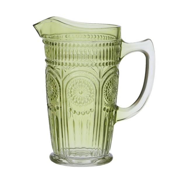 Krug Vintage mit Blumenmuster - Glas - Kanne - Boho Stil - 1,4l - grün