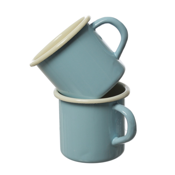 Krüger Becher - Blechbecher emailliert - D: 8cm - 0,35L - pastellblau, creme - 2 Stück