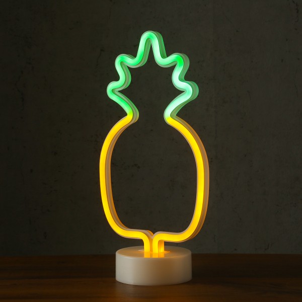 LED Neonlampe ANANAS - Silhouette Dekoleuchte - Batteriebetrieb - H: 32,5cm - stehend - gelb, grün