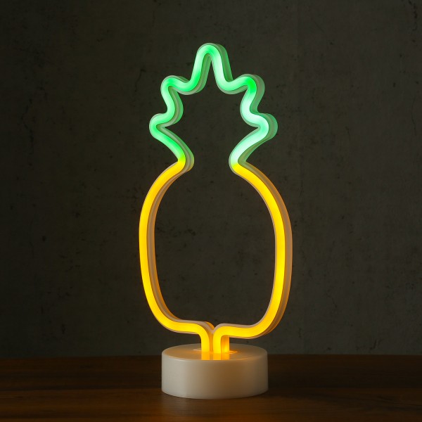 LED Neonlampe ANANAS - Silhouette Dekoleuchte - Batteriebetrieb - H: 32,5cm - stehend - gelb, grün