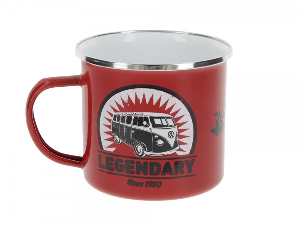 VW Collection Emaille Tasse "VINTAGE LOGO RED - 500ml - mit Edelstahlrand