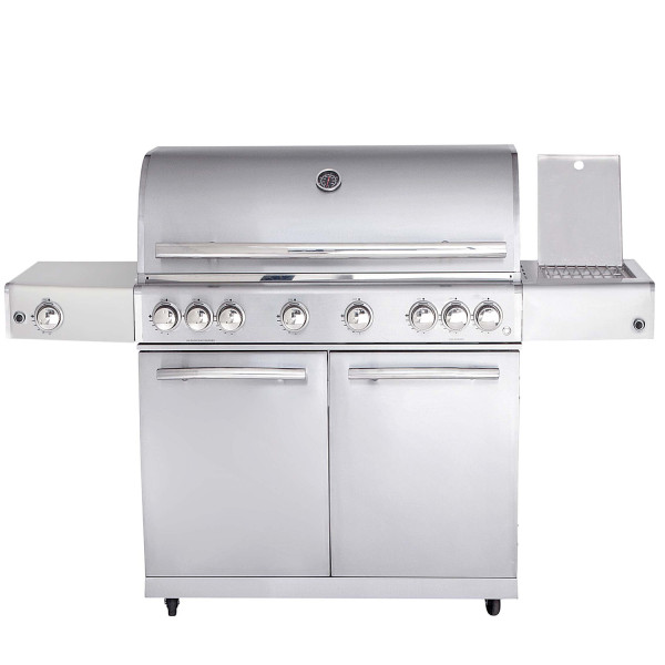 CHEF XL Paket A - Basis silber, 6 Brenner, Backburner, Seitenkocher, Seitenablage links, BBQ-Paket