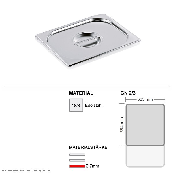 Gastronorm Deckel GN 2/3 - GN90 - 18/8 Edelstahl - 0,7mm