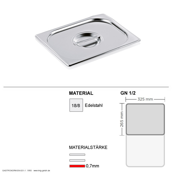 Gastronorm Deckel GN 1/2 - GN90 - 18/8 Edelstahl - 0,7mm