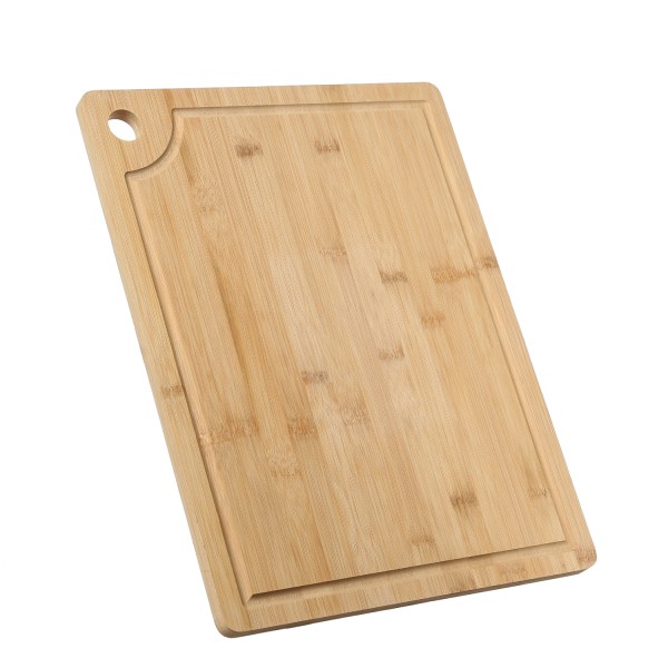 Schneidebrett mit Saftrille und Eckloch - Tranchierbrett - Bambus - 40 x 30 x 1,5cm - natur
