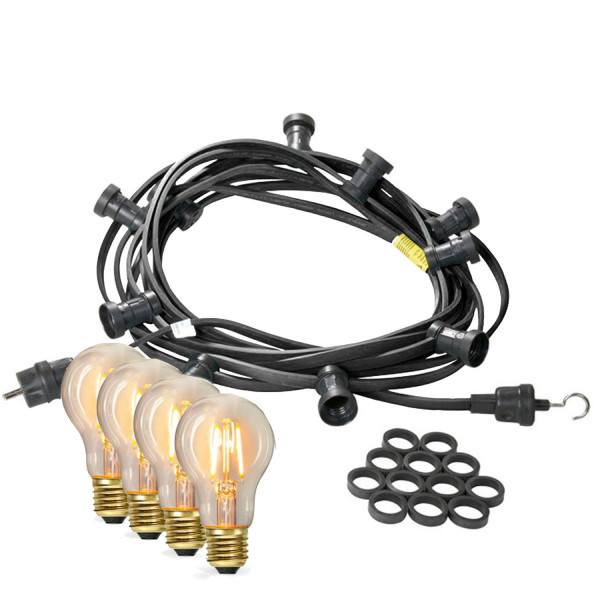 Illu-/Partylichterkette 50m - Außenlichterkette schwarz - Made in Germany - 50x Edison LED Filament