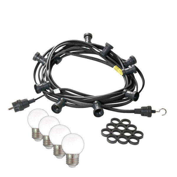 Illu-/Partylichterkette 20m - Außenlichterkette schwarz - Made in Germany- 20 kaltweiße LED Kugellam