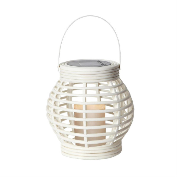LED Solar Laterne mit LED Kerze - warmweiße LED - H: 16cm - D: 16cm - Dämmerungssensor - weiß