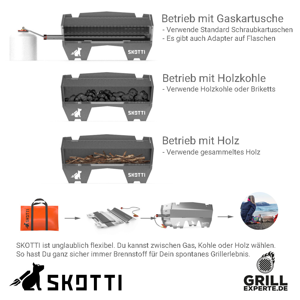 SKOTTI Grill 2.0 + 1,3m Adapter Set zum Anschluss auf 5kg - 11kg