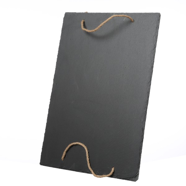 Serviertablett SCHIEFER - Servierplatte mit Seilgriffen - rechteckig - 46x31cm - schwarz