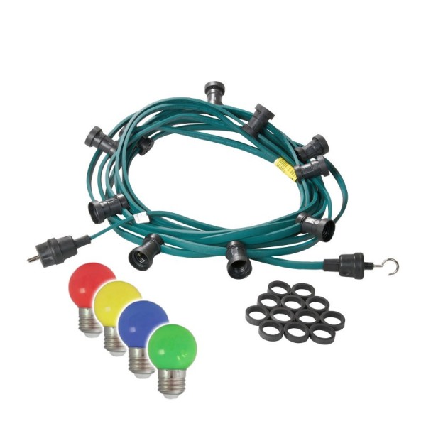 Illu-/Partylichterkette | E27-Fassungen | Made in Germany | mit farbigen, matten LED-Lampen | 5m | 5x E27-Fassungen