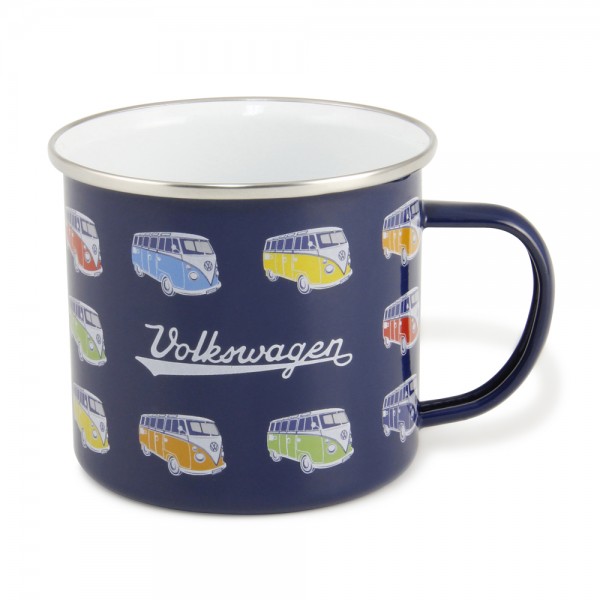 VW Collection Emaille Tasse "BULLI PARADE BLUE" - 500ml - mit Edelstahlrand