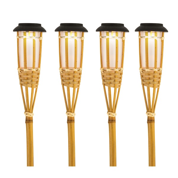 LED Solar Gartenfackel - Bambus - simulierter Flammeneffekt - H: 54cm - natur - 4er Set