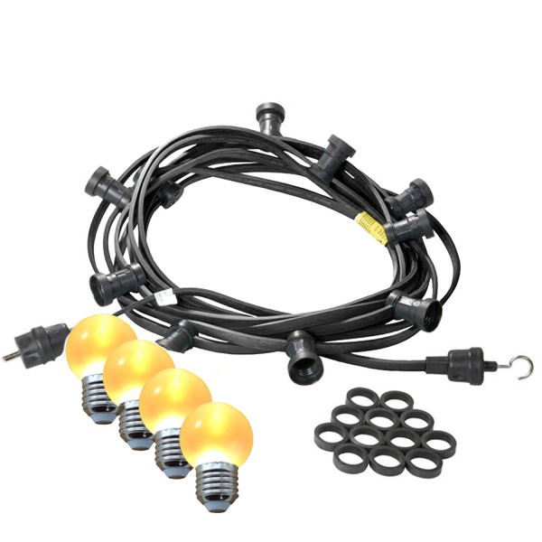 Illu-/Partylichterkette 10m - Außenlichterkette - Made in Germany - 20 ultra-warmweiße LED Kugeln