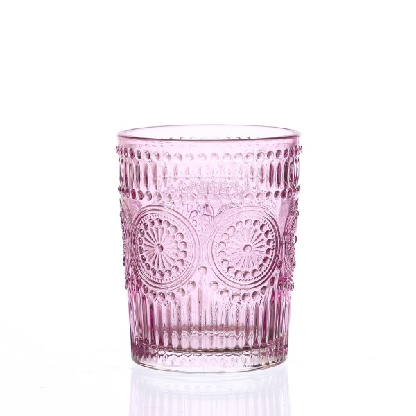 Trinkglas Vintage mit Blumenmuster - Glas - 280ml - H: 10cm - Bohostil - lila