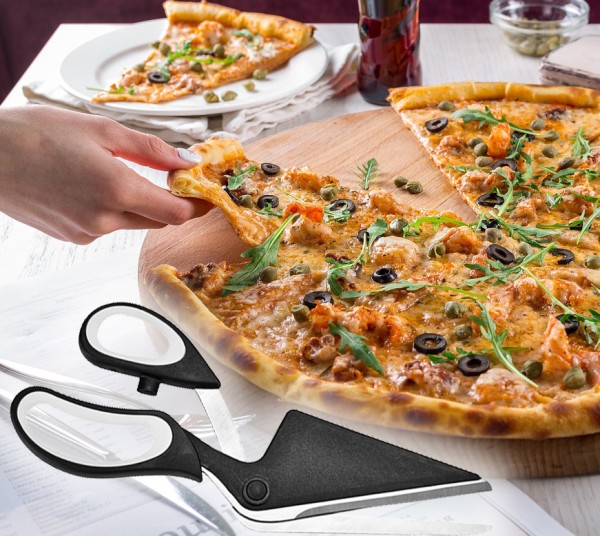 Pizzaschere aus Edelstahl - Grille mit Silikonbeschichtung - Sauberes Portionieren - ca. 27cm