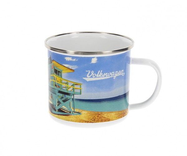 VW Collection Emaille Tasse BEACHLIFE - 500ml - mit Edelstahlrand