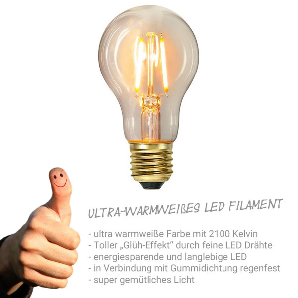 Illu-/Partylichterkette 10m - Außenlichterkette weiß - Made in Germany- 30 Edison LED Filamentlampen